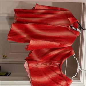 Fashion Nova Red to Coral Pleated Blouse